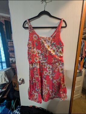 Faded Glory Coral Floral Tank Mini Dress